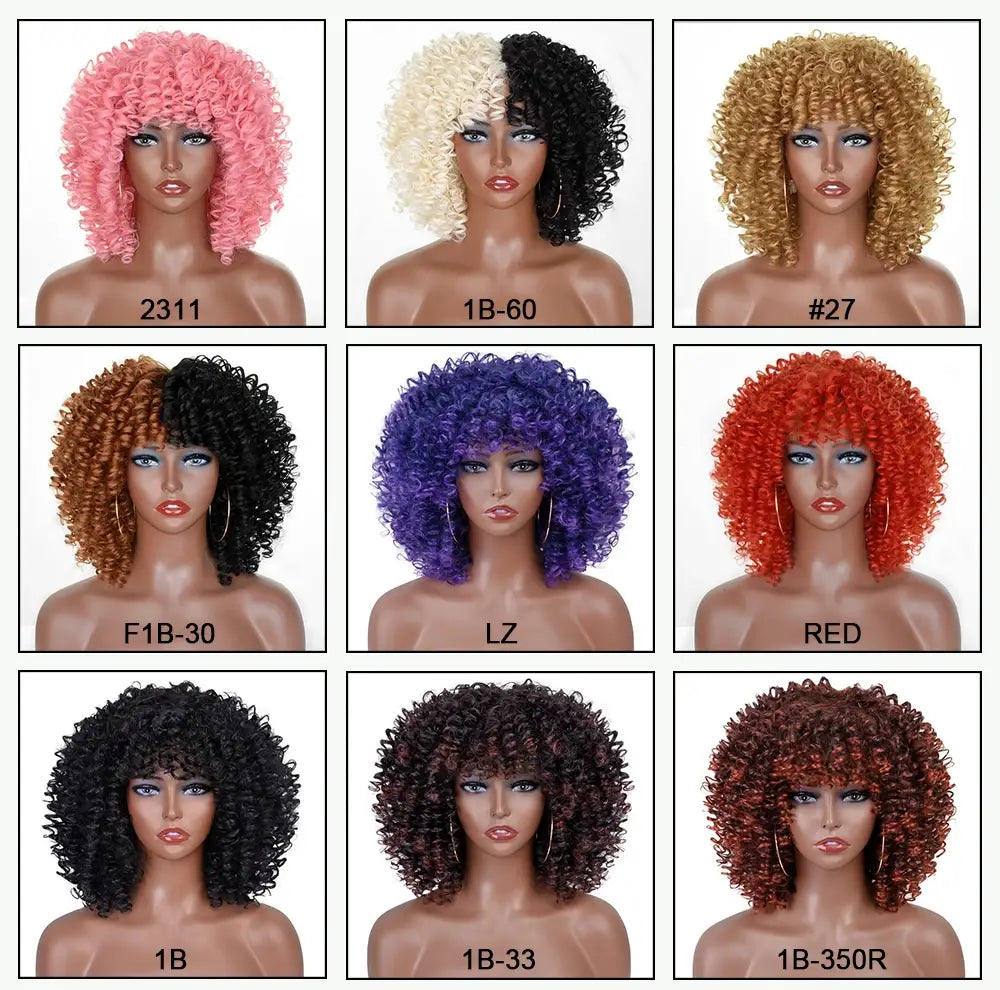 CurlCoo Short Afro Kinky Curly Wig - Heat Resistant Hair Options Available