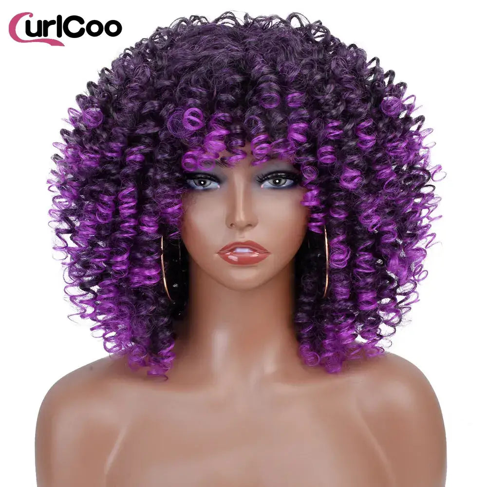 CurlCoo Short Afro Kinky Curly Wig - Heat Resistant Hair Options Available - T1B-YG51F / CHINA / 14inches