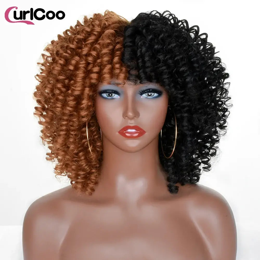 CurlCoo Short Afro Kinky Curly Wig - Heat Resistant Hair Options Available - F1B-30 / CHINA / 14inches