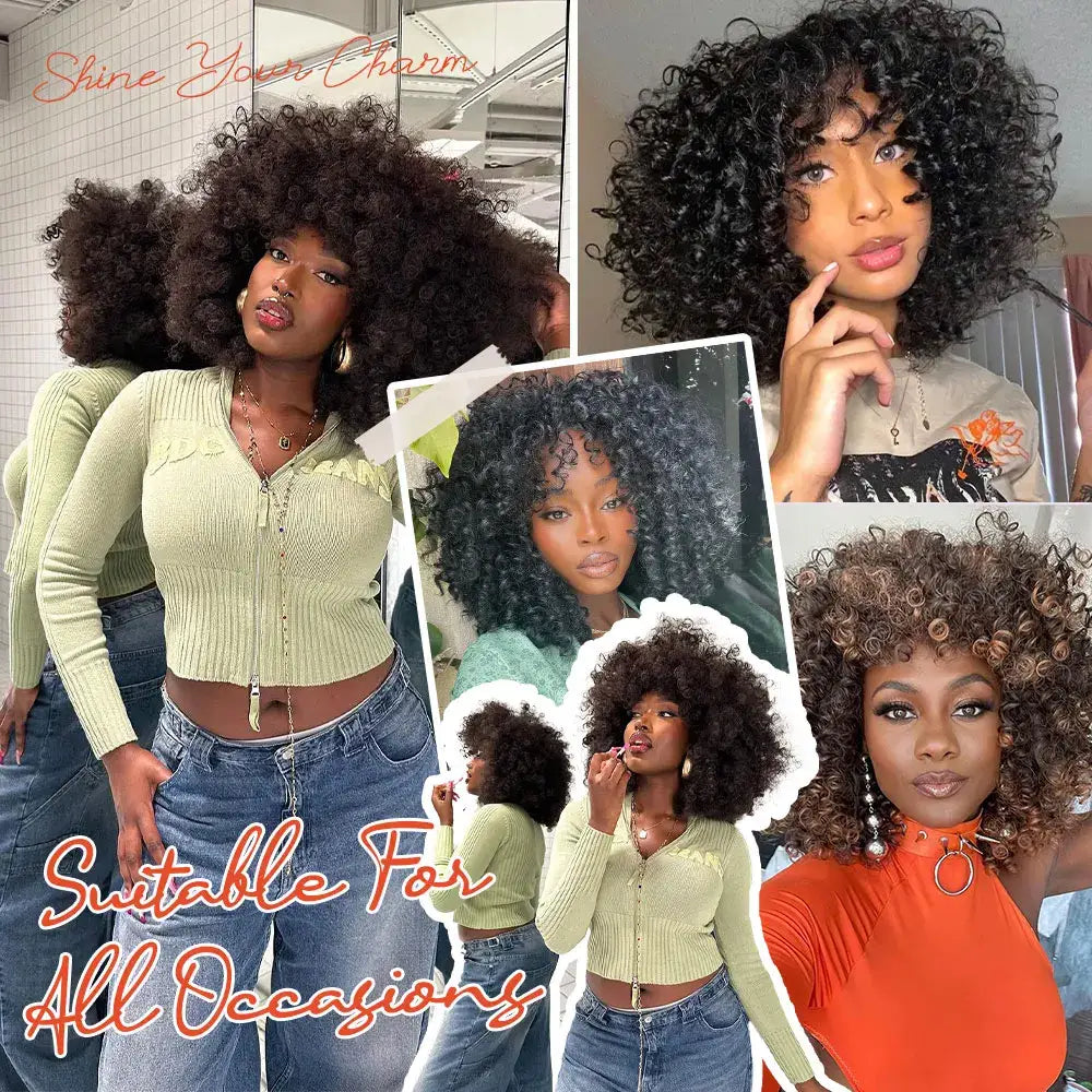 CurlCoo Short Afro Kinky Curly Wig - Heat Resistant Hair Options Available