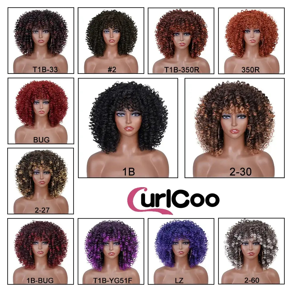 CurlCoo Short Afro Kinky Curly Wig - Heat Resistant Hair Options Available