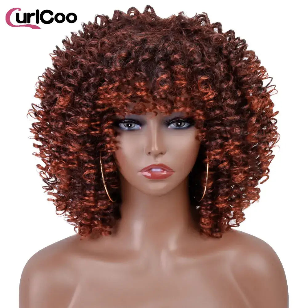 CurlCoo Short Afro Kinky Curly Wig - Heat Resistant Hair Options Available - T1B-350R / CHINA / 14inches