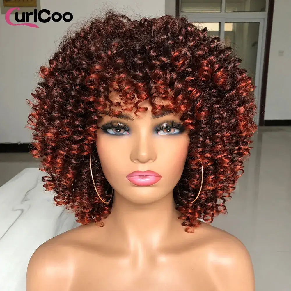 CurlCoo Short Afro Kinky Curly Wig - Heat Resistant Hair Options Available