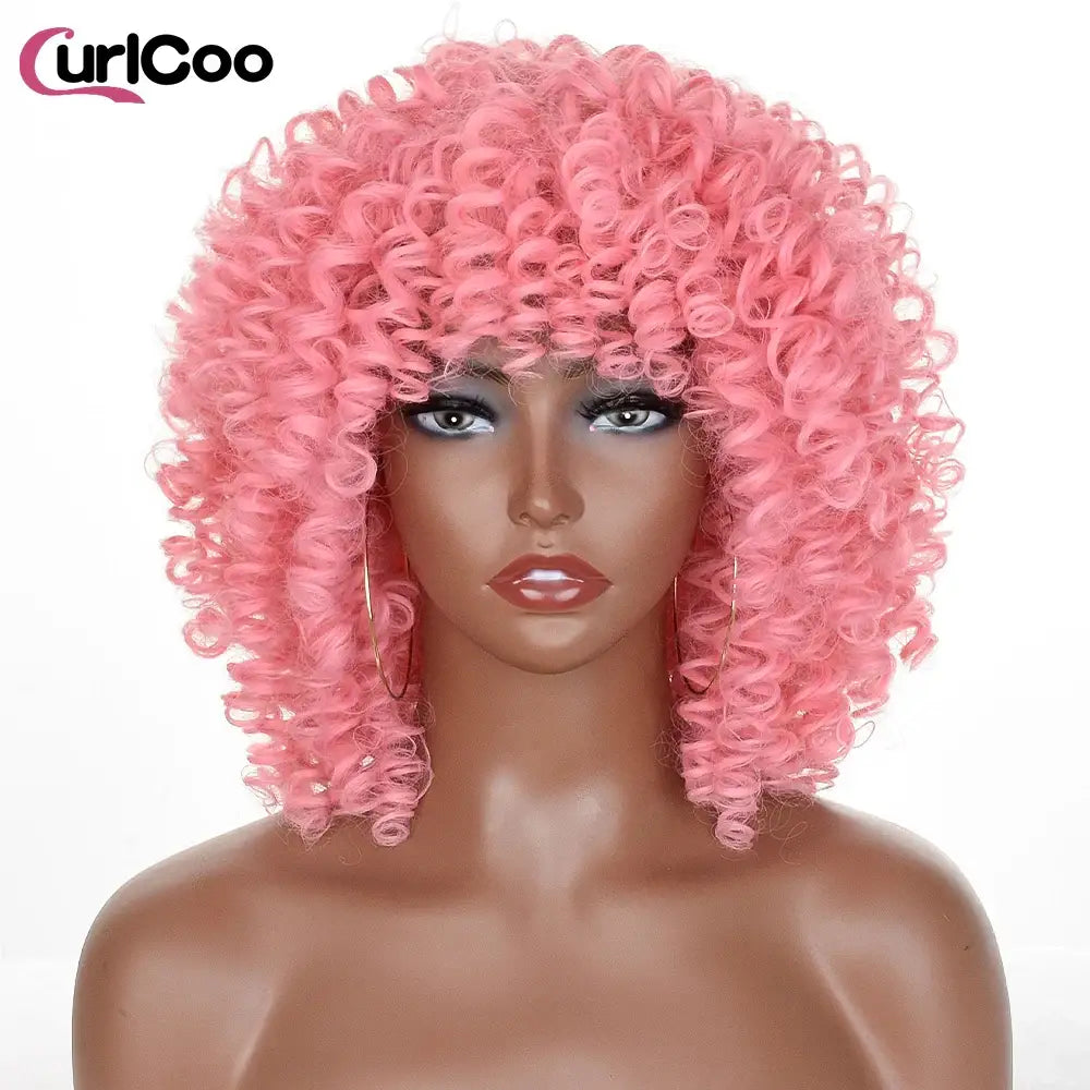 CurlCoo Short Afro Kinky Curly Wig - Heat Resistant Hair Options Available - 2311pink / CHINA / 14inches