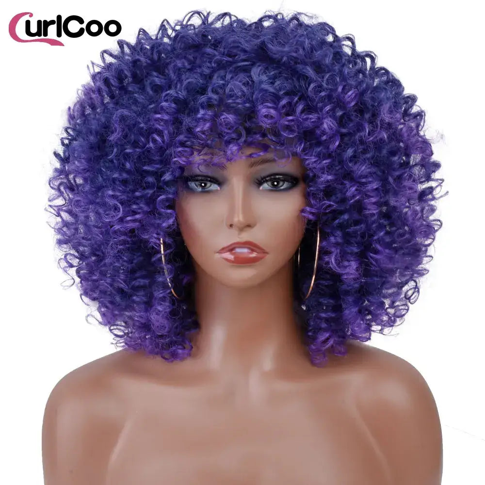 CurlCoo Short Afro Kinky Curly Wig - Heat Resistant Hair Options Available - LZ / CHINA / 14inches