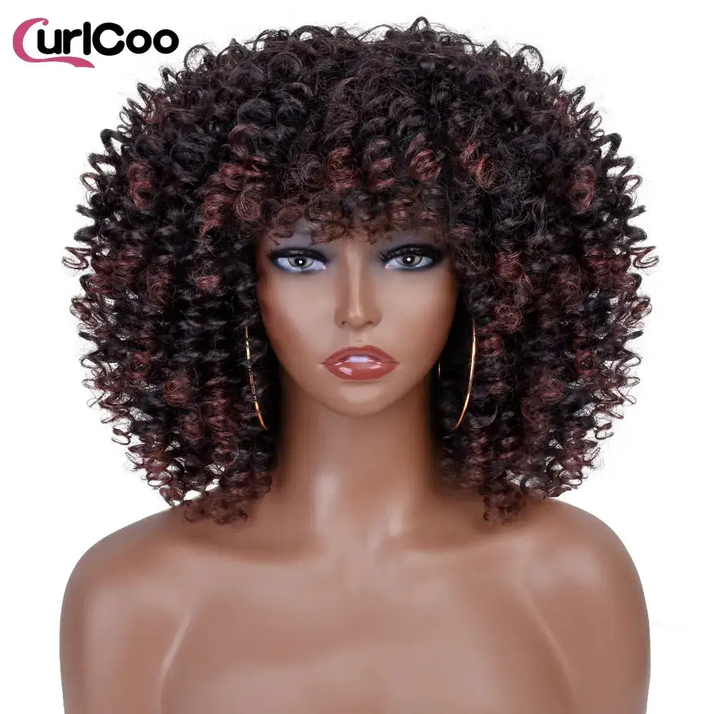 CurlCoo Short Afro Kinky Curly Wig - Heat Resistant Hair Options Available - T1B/33 / CHINA / 14inches