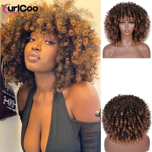 CurlCoo Short Afro Kinky Curly Wig - Heat Resistant Hair Options Available - 2-30 / CHINA / 14inches