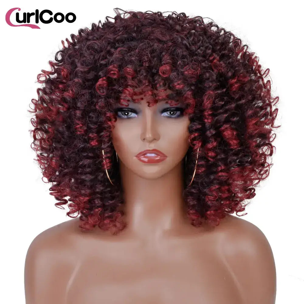 CurlCoo Short Afro Kinky Curly Wig - Heat Resistant Hair Options Available - 1B-BUG / CHINA / 14inches