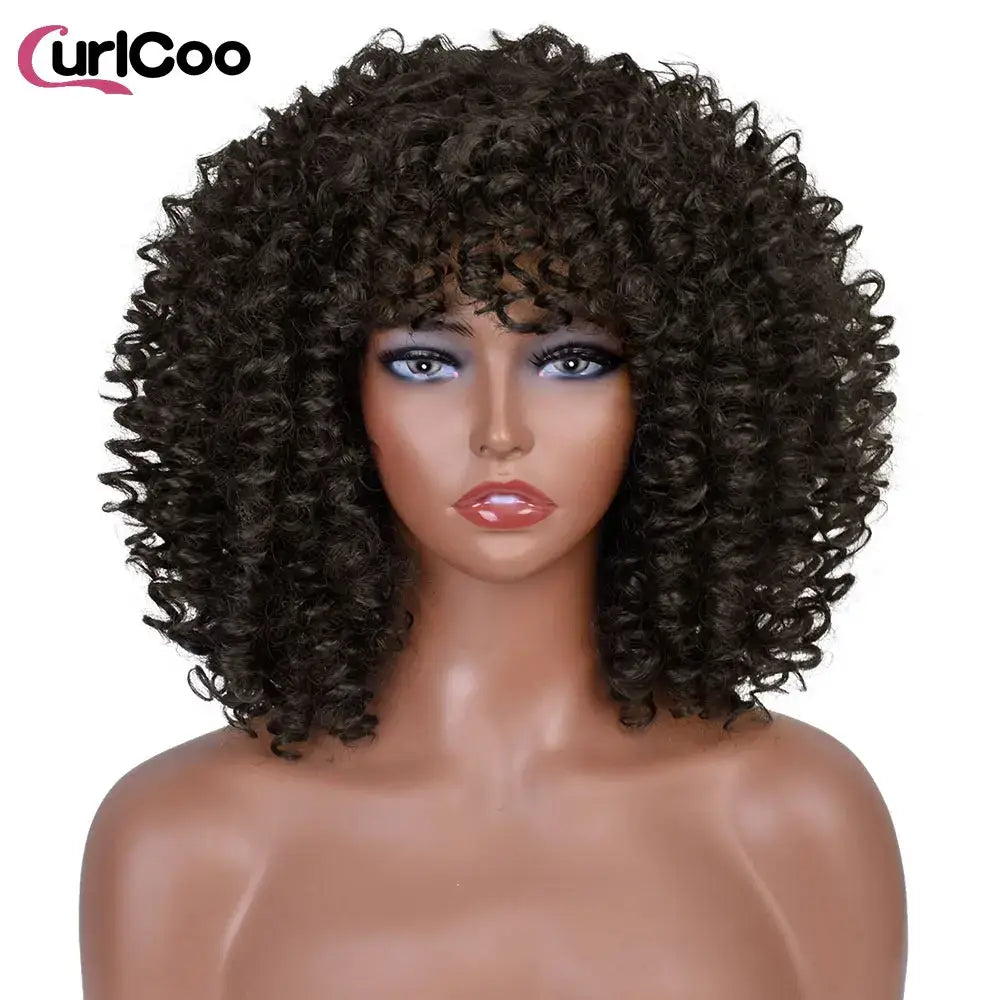 CurlCoo Short Afro Kinky Curly Wig - Heat Resistant Hair Options Available - #2 / CHINA / 14inches