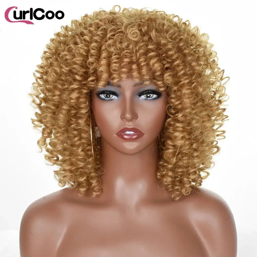 CurlCoo Short Afro Kinky Curly Wig - Heat Resistant Hair Options Available - #27 / CHINA / 14inches