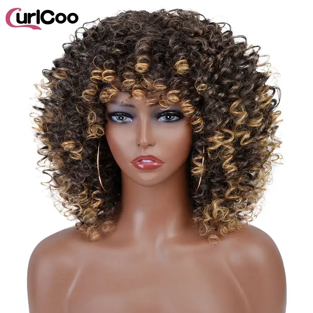 CurlCoo Short Afro Kinky Curly Wig - Heat Resistant Hair Options Available - 2-27 / CHINA / 14inches