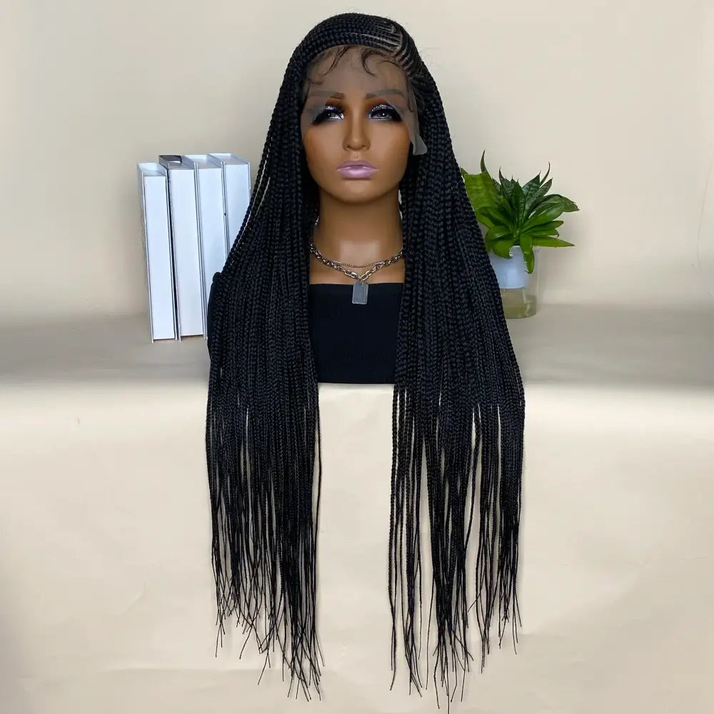 Elevate Your Beauty with Queen Afro’s Lace Frontal Braided Wigs - black / 36inches / lace braided wig