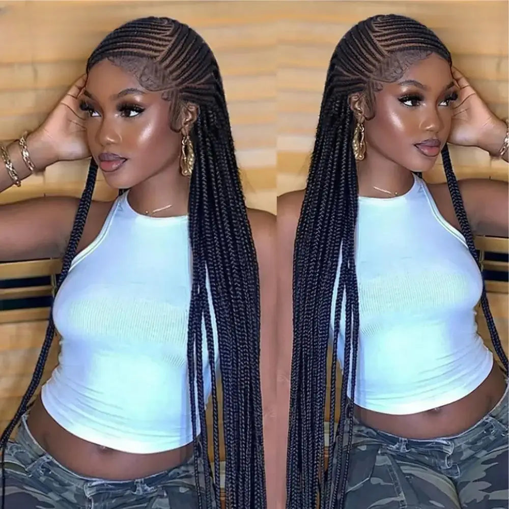 Elevate Your Beauty with Queen Afro’s Lace Frontal Braided Wigs - black / 36inches / lace braided wig