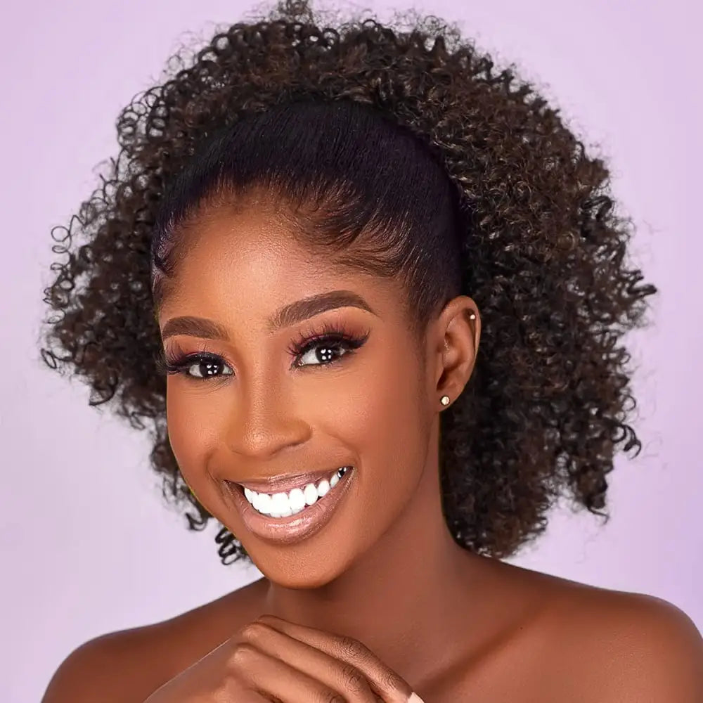 Elevate Your Look with Our Curly Drawstring Ponytail Collection - Dark brown