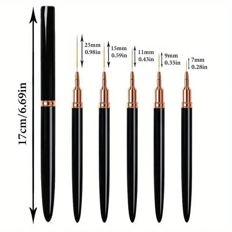 Elevate Your Self-Care with Nail Art Essentials and Art Liner Brushes - Black 5Pcs