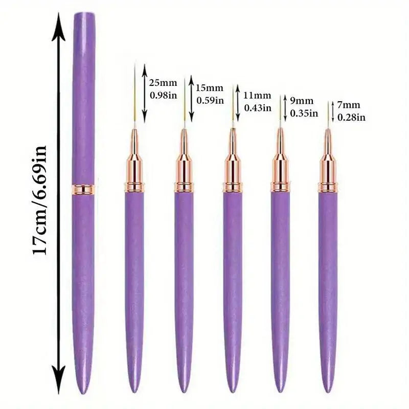 Elevate Your Self-Care with Nail Art Essentials and Art Liner Brushes - Purple 5Pcs