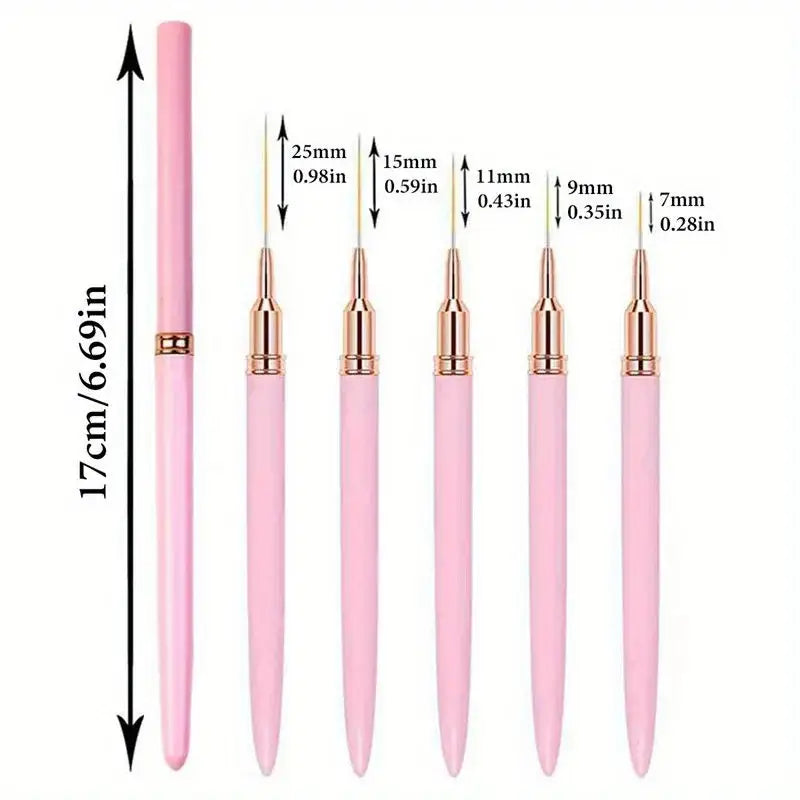 Elevate Your Self-Care with Nail Art Essentials and Art Liner Brushes - Pink 5pcs