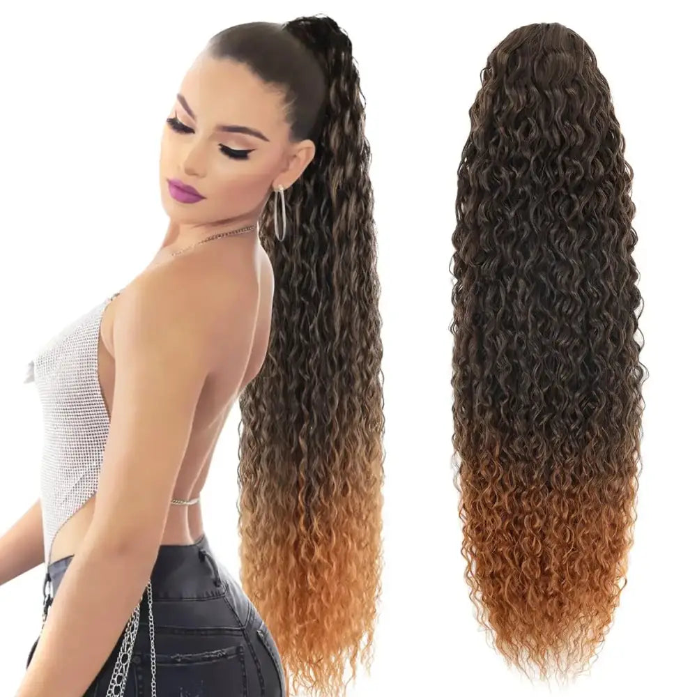 Elevate Your Style with Our Curly Synthetic Drawstring Ponytails - LSDP22-1BT30