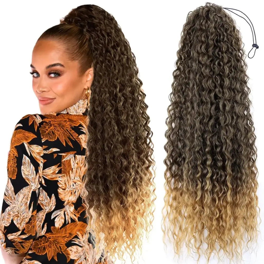 Elevate Your Style with Our Curly Synthetic Drawstring Ponytails - LSDP22-1BT27