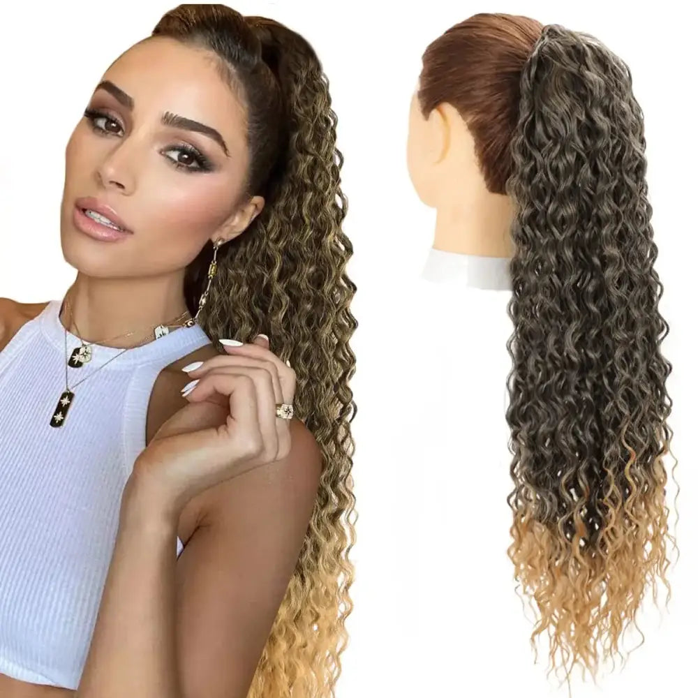 Elevate Your Style with Queen Afro’s Ponytail Extensions and Water Wave Curly - 1BT27 / 24inches