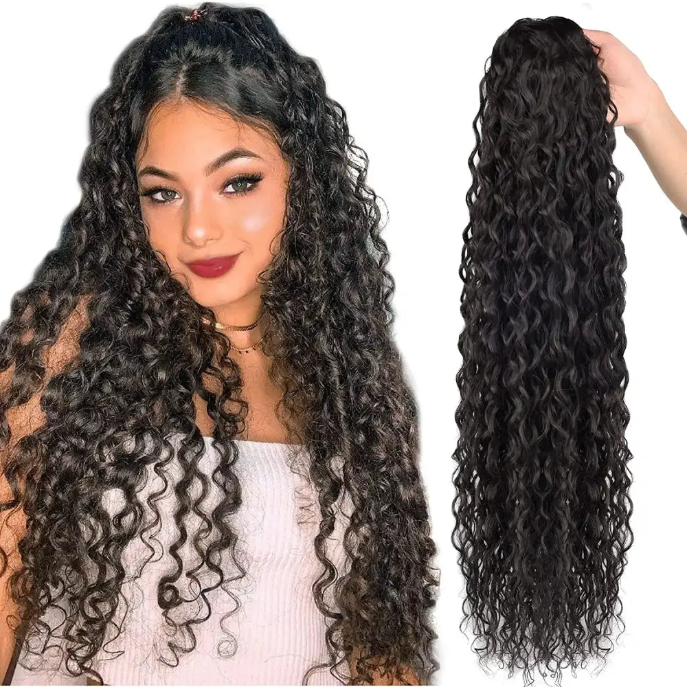 Elevate Your Style with Queen Afro’s Ponytail Extensions and Water Wave Curly - 2 / 24inches