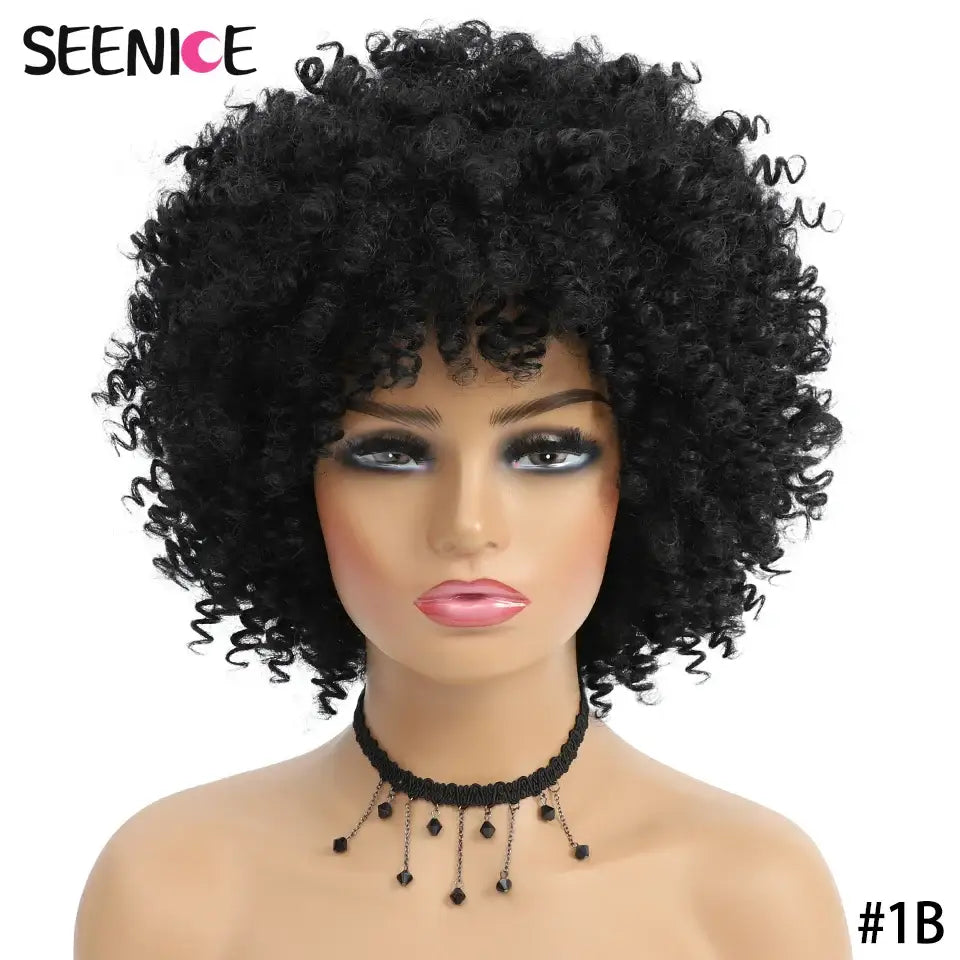 Elevate Your Style with Short Afro Kinky and Curly Wigs - #1B / 1pc