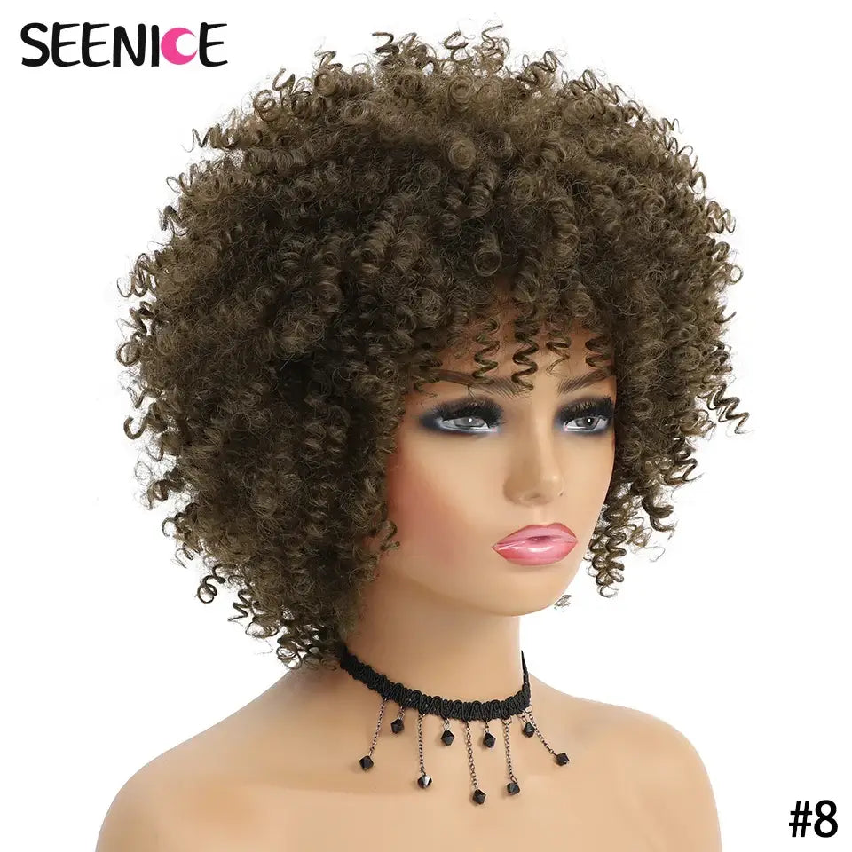 Elevate Your Style with Short Afro Kinky and Curly Wigs - #8 / 1pc