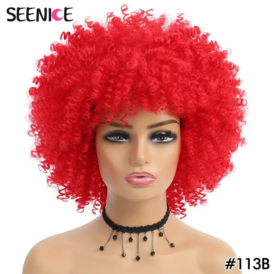 Elevate Your Style with Short Afro Kinky and Curly Wigs - Red / 1pc