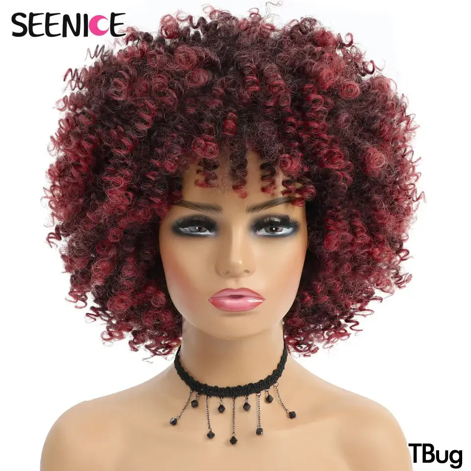 Elevate Your Style with Short Afro Kinky and Curly Wigs - T1B/Burgundy / 1pc