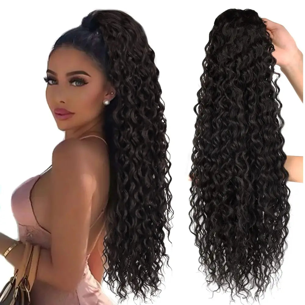 Enhance Your Beauty with Curly Ponytail Extensions and Accessories - Med Brown / 1pc / 24inches