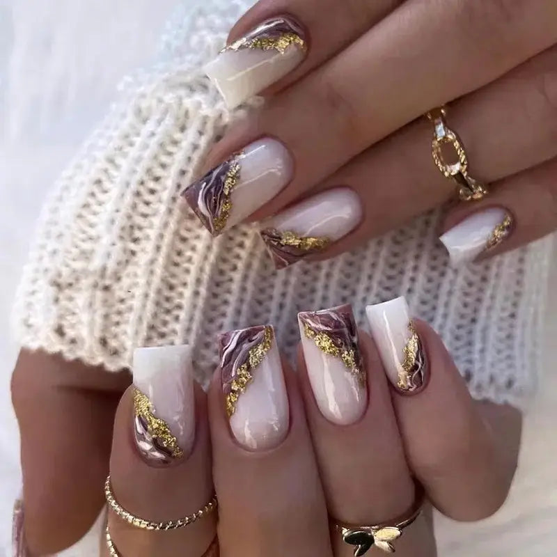 Enhance Your Glow with Gold Foil Nail Designs and Beauty Essentials - LBJP2294