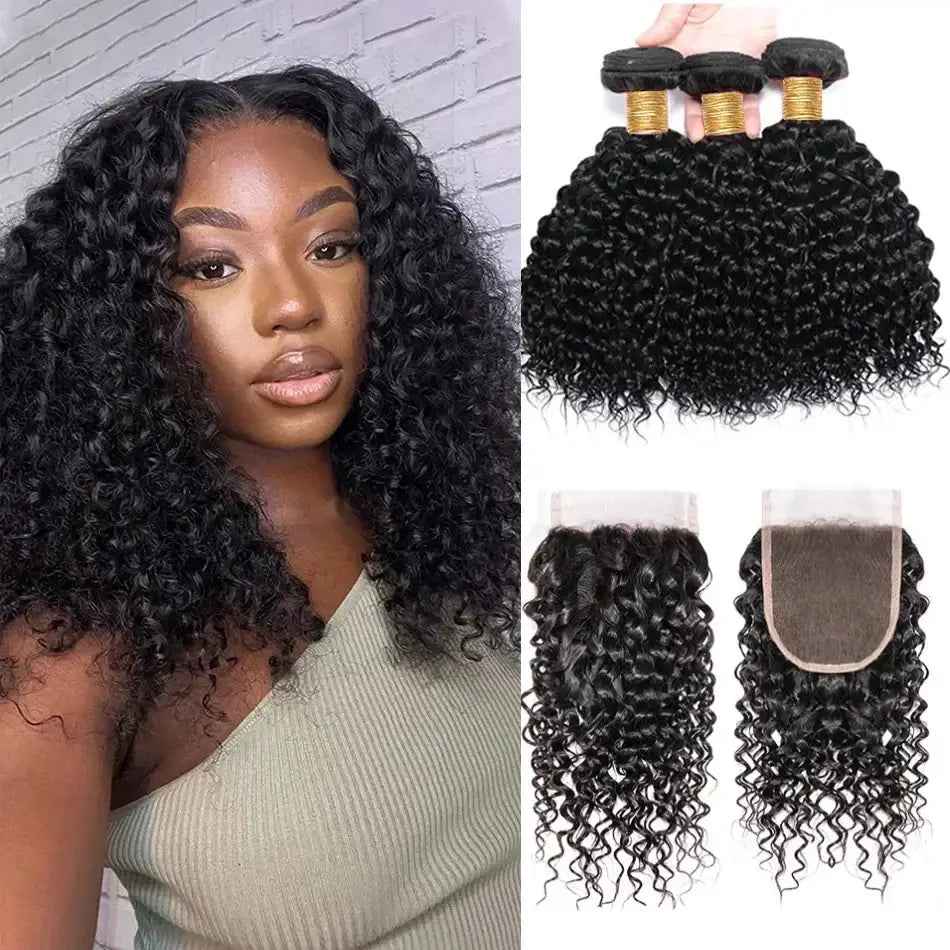 Enhance Your Look with Trendy Wigs and Water Wave Bundles - Natural Color / 12 12 14 with 10