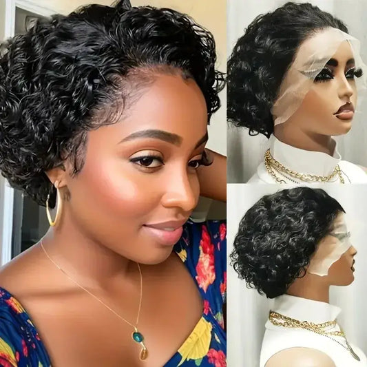 Explore Luxurious Lace Wigs and Short Curly Pixie Styles at Queen Afro - #1B / 150%