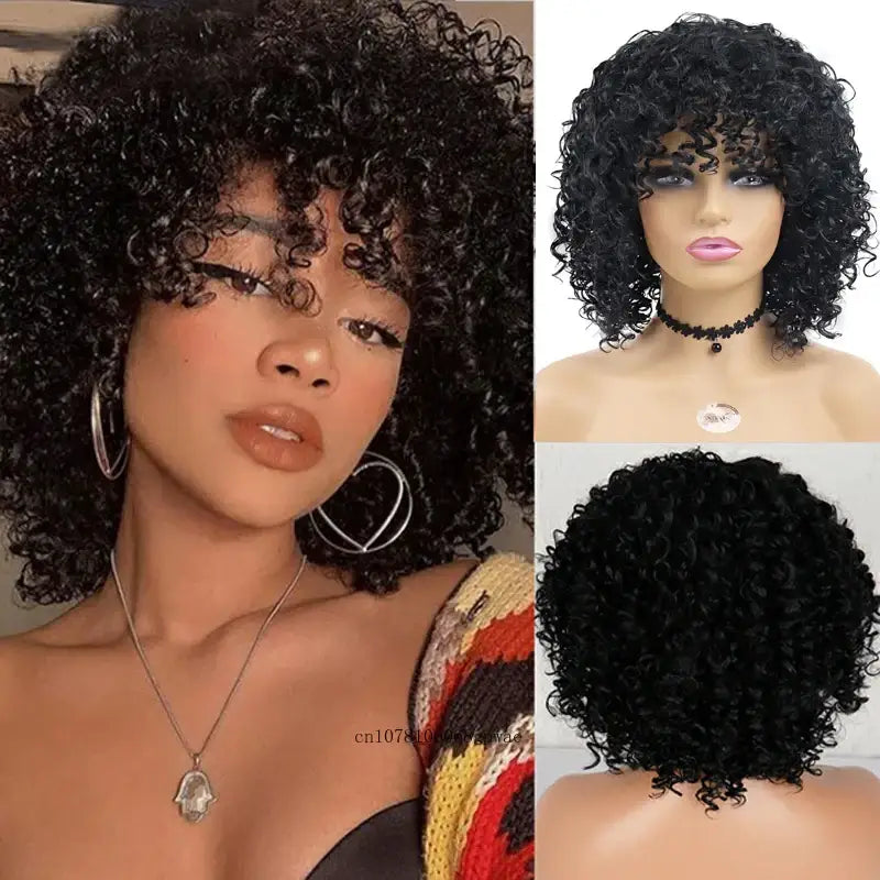 Explore New Arrivals: Fluffy Afro Curly Synthetic Wigs and More - Black