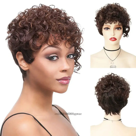 Explore New Arrivals: Trendy Short Brown Afro Curly Wigs - Mix Brown