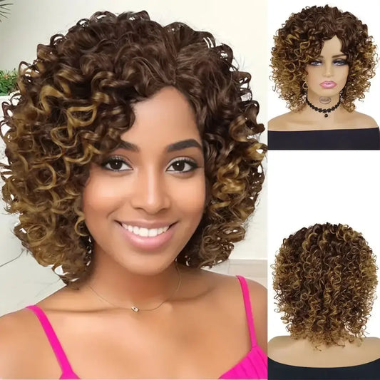 Explore New Arrivals: Vibrant Afro Kinky Curly Wigs and More - Ombre Light Brown / 12INCHES