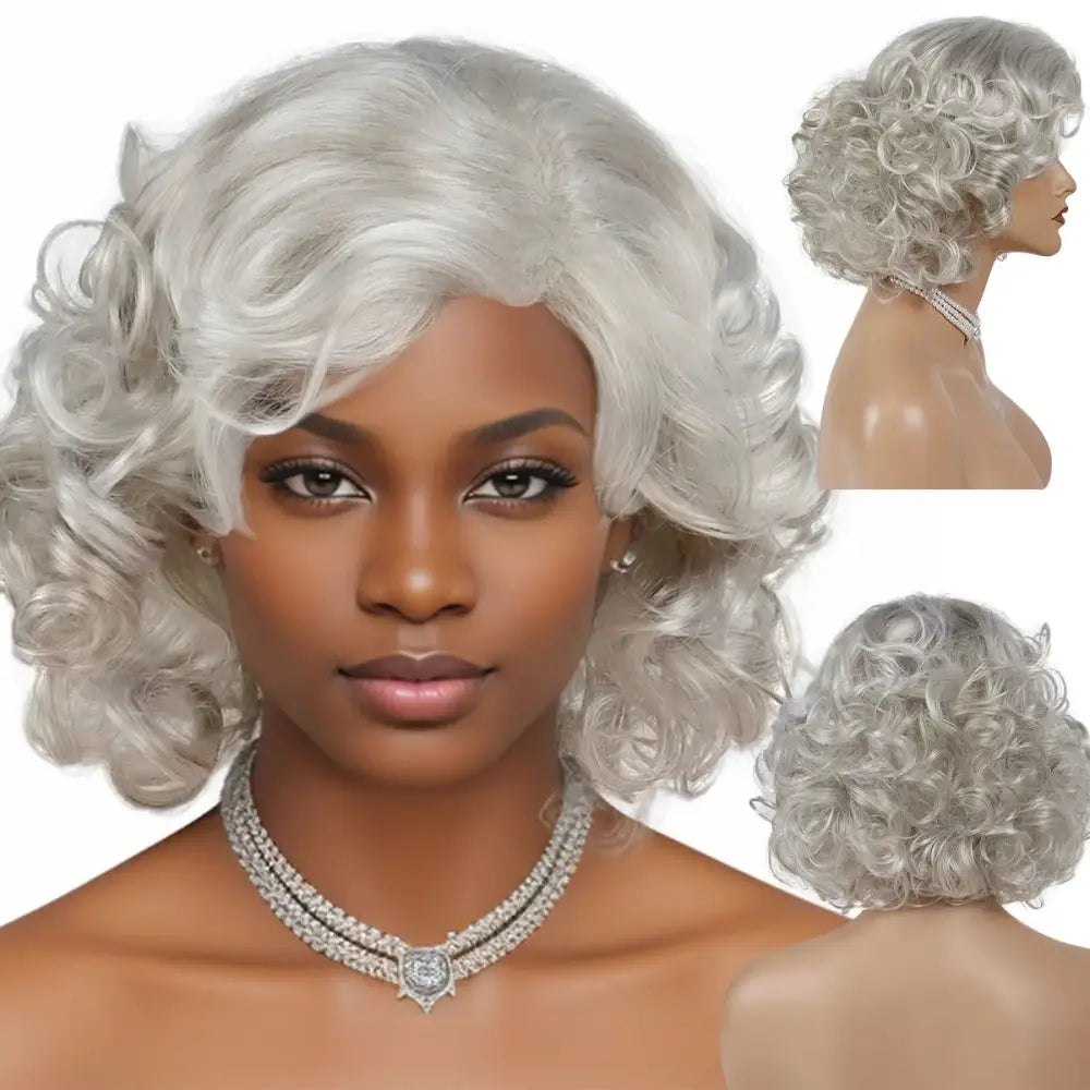 Explore Queen Afro’s Curly Synthetic Wigs and New Arrivals Today - Silver Grey / 12INCHES