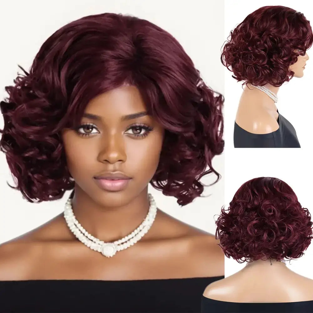 Explore Queen Afro’s Curly Synthetic Wigs and New Arrivals Today - Wine Red / 12INCHES