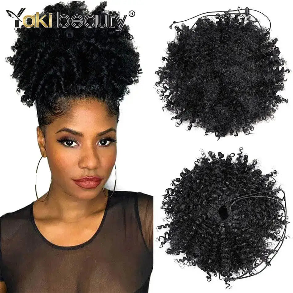 Explore Queen Afro’s Puff Curly Extensions for Stunning Looks - #1B / Medium / 1pc