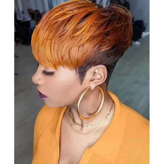 Explore Trendy Short Brown-Orange Bang Wigs for a Unique Look - 1086