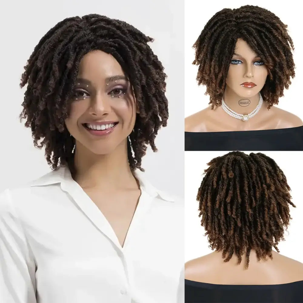 Explore Trendy Short Synthetic Afro and Dreadlock Wigs at Queen Afro - Ombre Brown / 15 inch