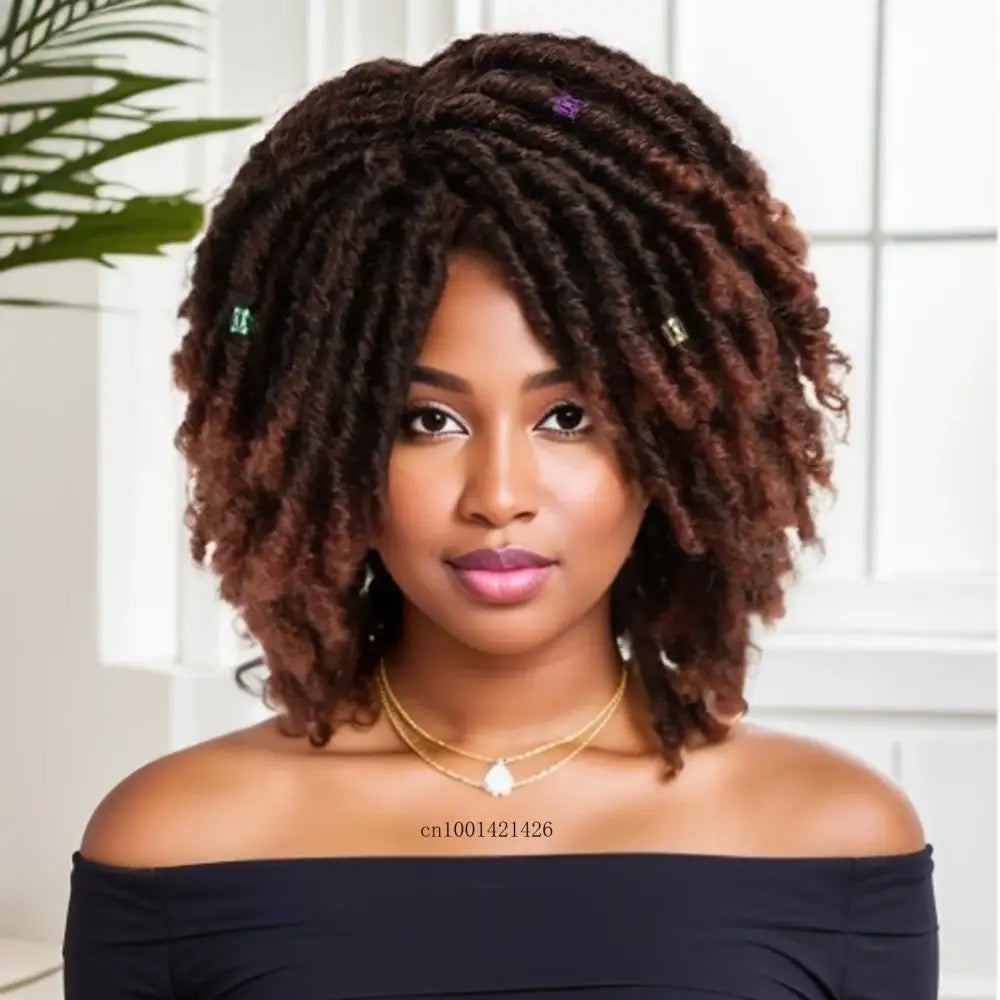 Explore Trendy Short Synthetic Afro and Dreadlock Wigs at Queen Afro - Ombre Auburn / 15 inch