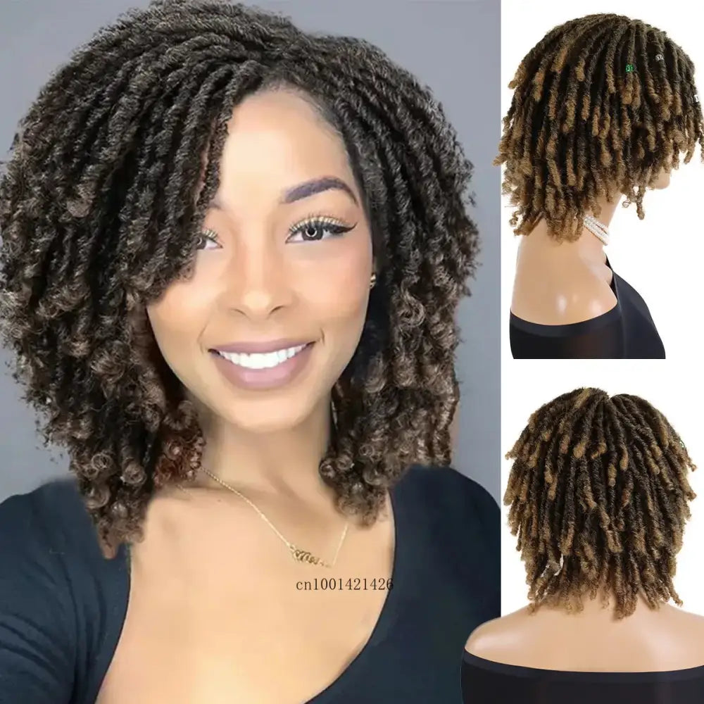 Explore Trendy Short Synthetic Afro and Dreadlock Wigs at Queen Afro - Ombre Light Brown / 15 inch