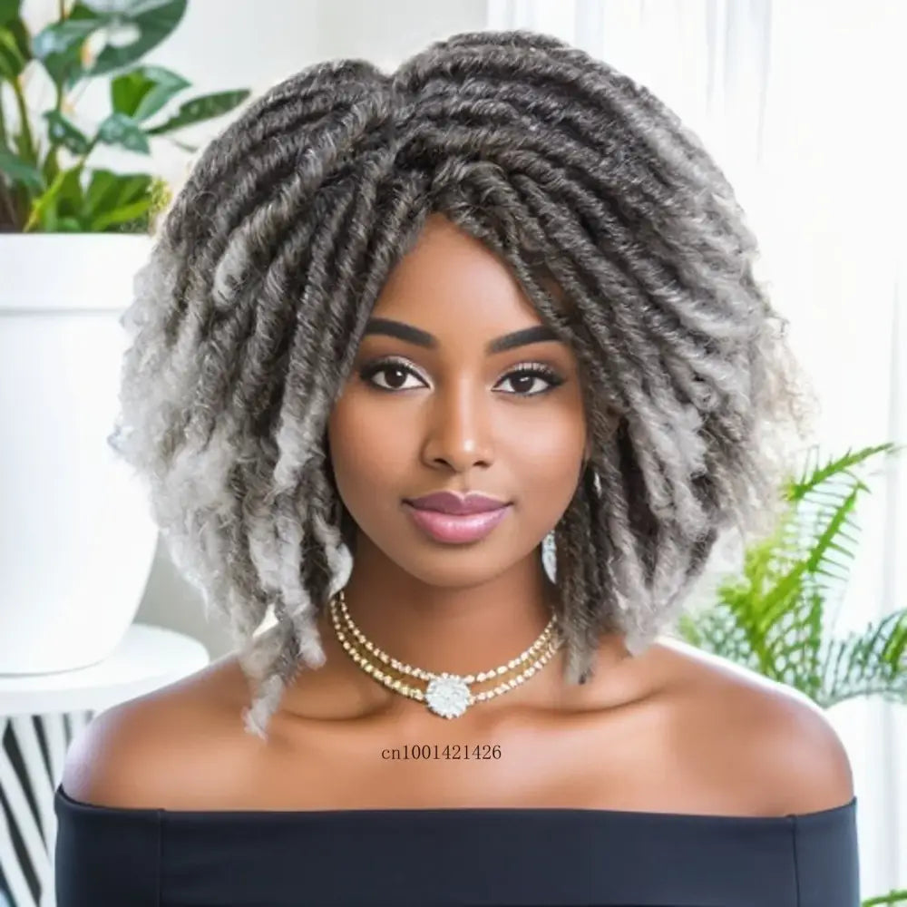 Explore Trendy Short Synthetic Afro and Dreadlock Wigs at Queen Afro - Ombre Grey / 15 inch