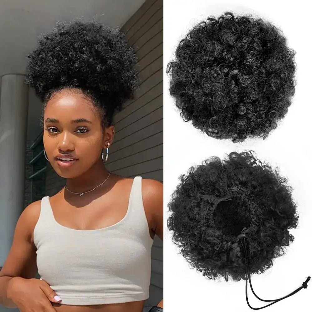 Explore Trendy Wigs: Afro Puff Ombre and Ombre Drawstring Ponytails - 1piece / Natural