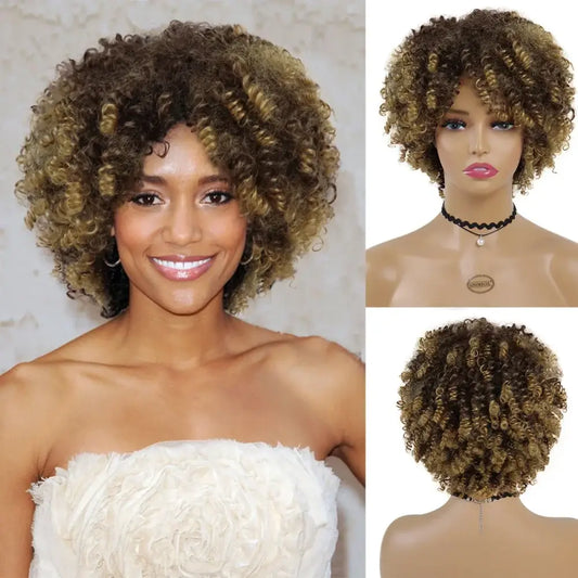 Explore Trendy Wigs: Brown Mix Blonde and Blonde Curly Afro Styles - T1B/613