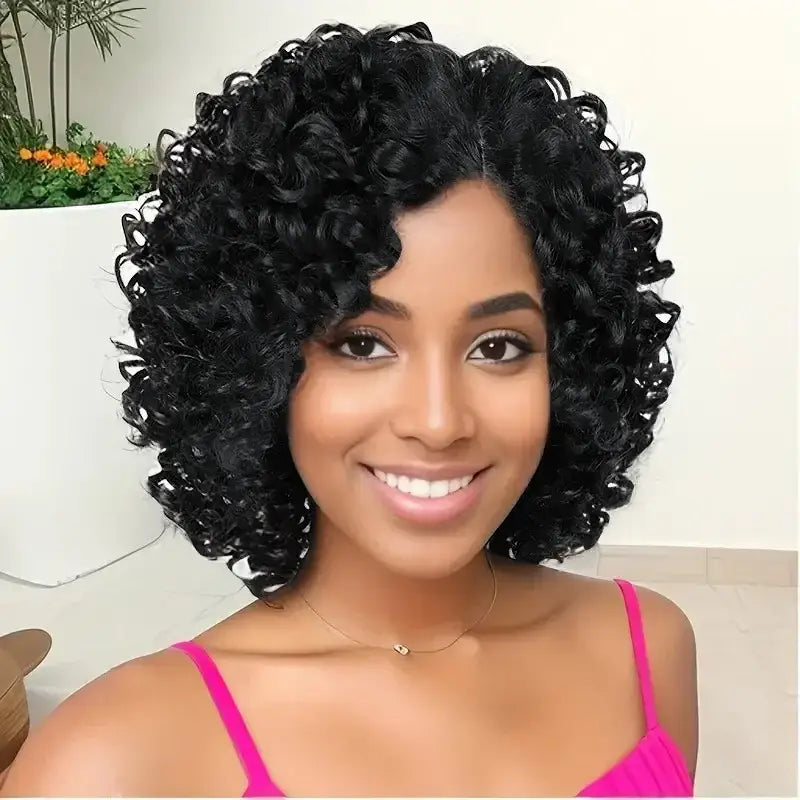 Explore Trendy Wigs: Short Brown Curly and Brown Curly Afro Styles - Black