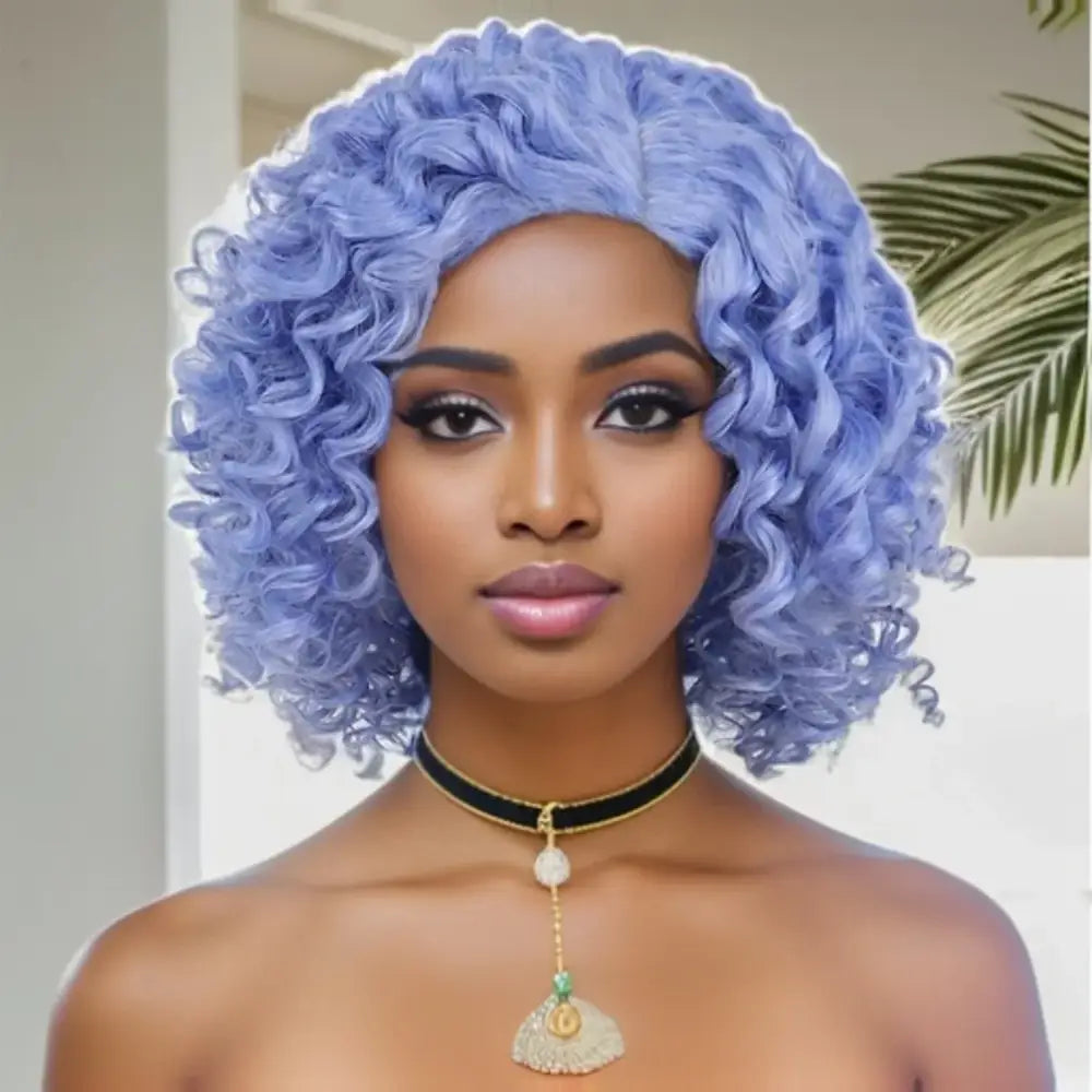 Explore Trendy Wigs: Short Brown Curly and Brown Curly Afro Styles - Mix Blue