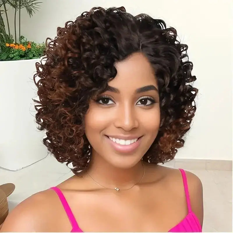 Explore Trendy Wigs: Short Brown Curly and Brown Curly Afro Styles - Ombre Brown