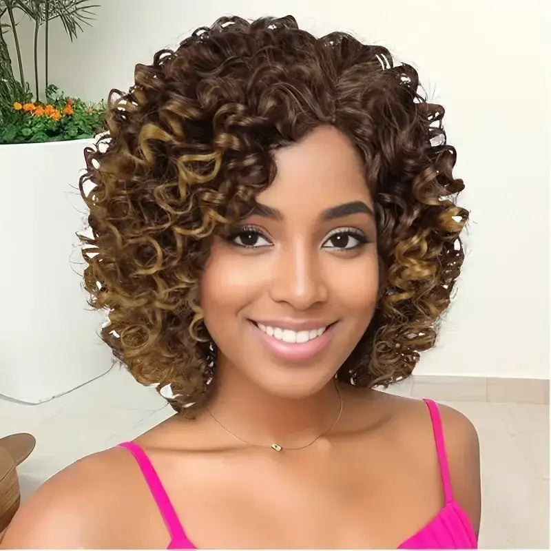 Explore Trendy Wigs: Short Brown Curly and Brown Curly Afro Styles - Ombre Light Brown